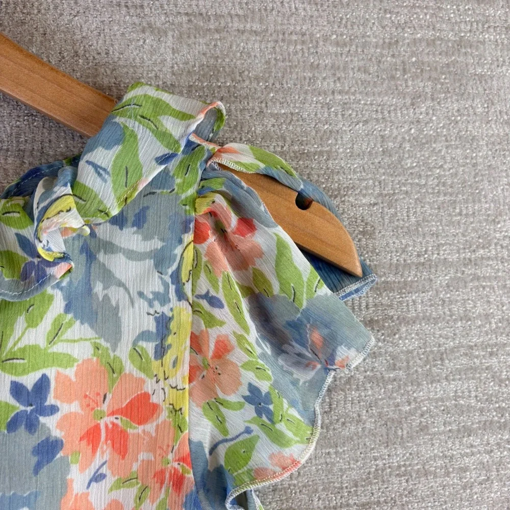Ralph Lauren Girls Blue Floral Chiffon Ruffle Dress Size 12 373177008 Dainty